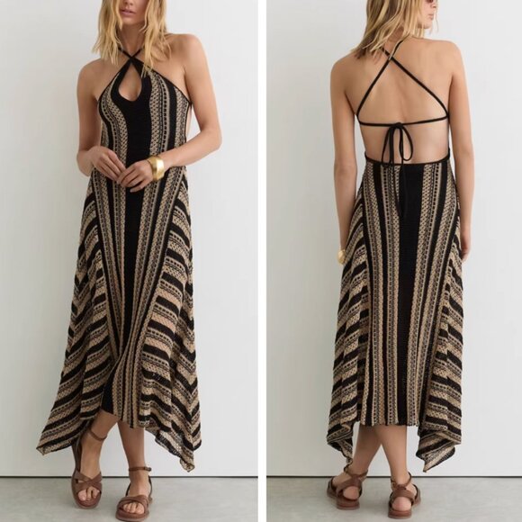 Reiss Dresses & Skirts - BEST REISS Annie Stripe Crochet-Knit Tie-Back Maxi Dress XS/S/M Black/Neutral